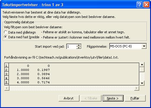 106 IT-verktøy TechTeach Figur 4.24: Tekstimportveiviseren som desimalskilletegn. Det gjøres ved å klikke Avansert-knappen i trinn 3 i Tekstimportveiviseren.