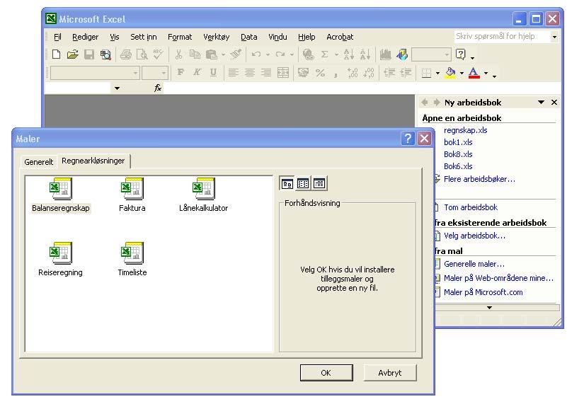 IT-verktøy TechTeach 87 Hjelp / Hjelp for Microsoft Excel, hvorfra du bl.a. kan søke etter emner på basis av stikkordsøk.