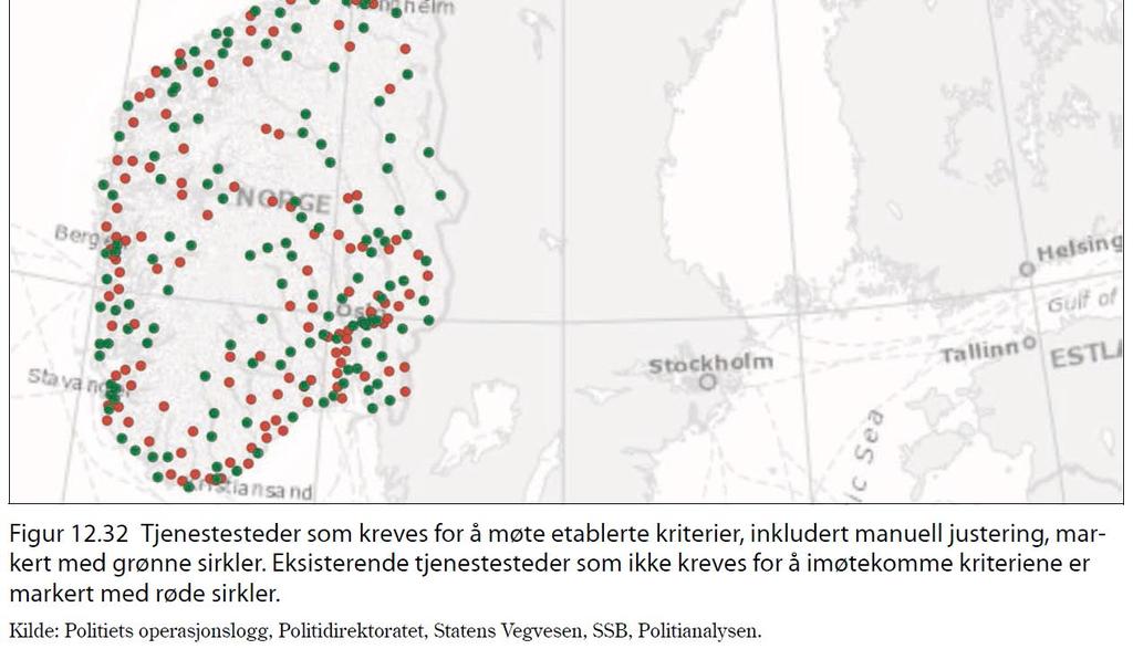 Utvalet rår til at tal tenestestadar på Vestlandet og Sørlandet vert meir enn halvert. Reduksjonen på Austlandet minus Oslo vert om lag 40 % og i Nord Norge ca 20 %.