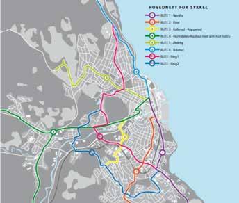 2.5 Sykkel Mål: Sykkelandelen i byen skal økes til 8 % Hovednett for sykkel skal planlegges med fokus på transportsyklistens behov Sykkelrutene skal fremstå som sikre og logiske med god