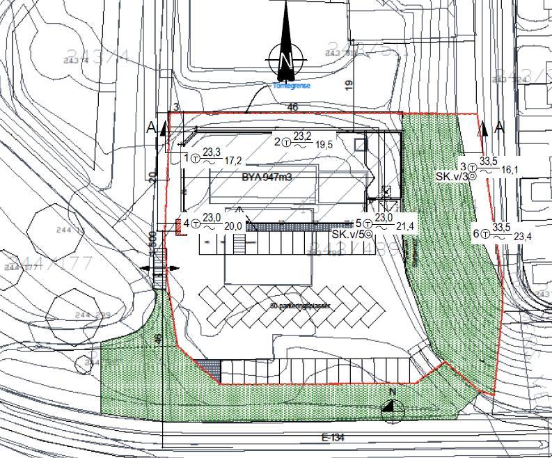 3 GRUNNUNDERSØKELSER 3.1 Grunnundersøkelser ved ny Kiwibutikk Tomta ligger nederst i skråningene sør for Notodden sentrum og like nord for E134 (pkt 1, fig 1).