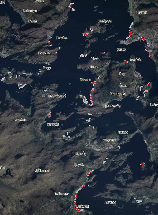 NIVA 7134-2017 Figur 2. Ålegrasenger avgrenset i Grønn korridor (Søre Sunnmøre).