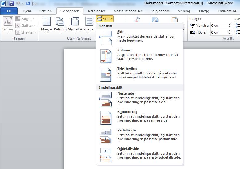 HVORDAN LAGE FLERE BIBLIOGRAFIER I ETT DOKUMENT? Som standard genererer EndNote én litteraturliste på slutten av Word-dokumentet.