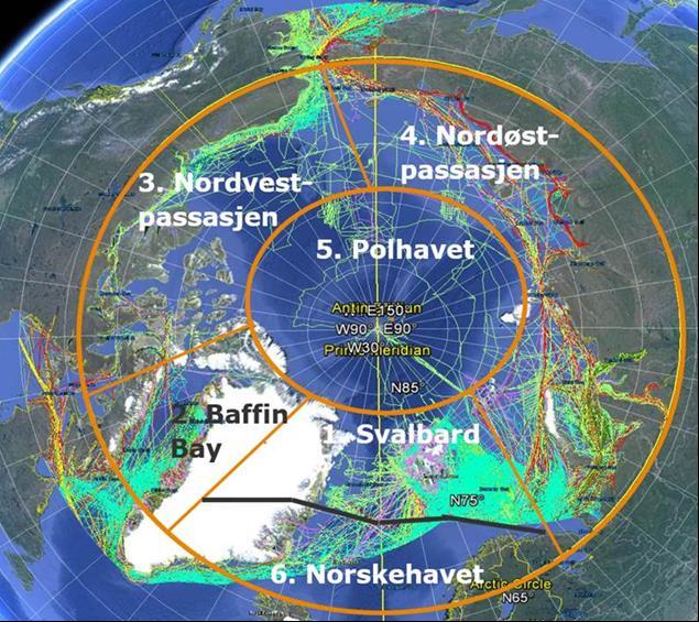 Figur 39: Dekningsområdet for et pan-arktisk satellittsystem.