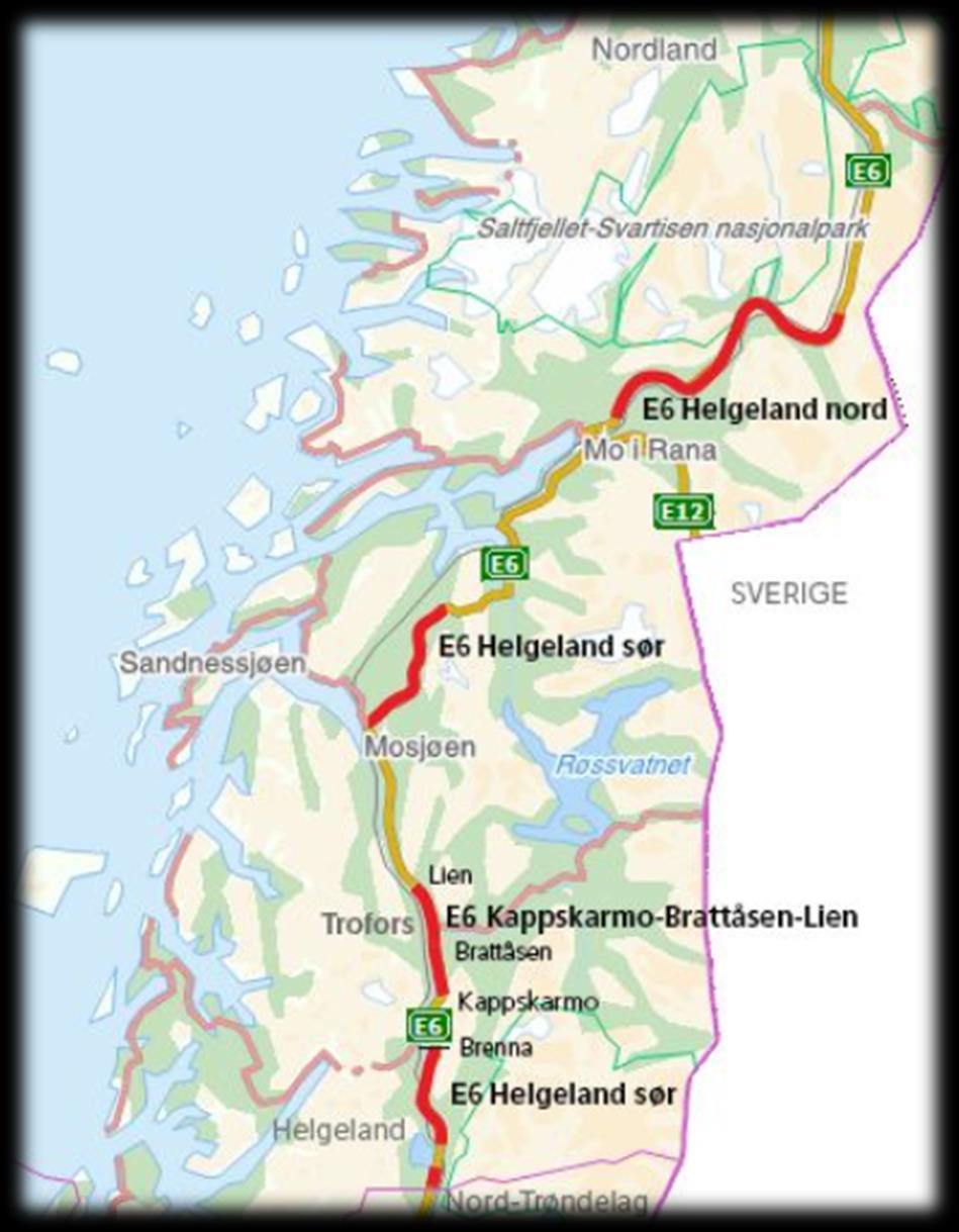 E6 Kappskarmo-Brattåsen-Lien E6 Kappskarmo-Brattåsen-Lien 22,3 km ny veg 7,1 km Kappskarmo-Brattåsen