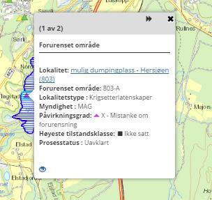 9.3 Vis info i kart Du kan få mer detaljert informasjon om tema som vises i kartet med å klikke på tegnet til