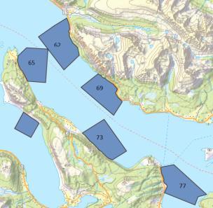 3 3 Reketrålfelt -2 Under 2-5 km til to foreslått lokalitet på andre side av sundet, ca 6 km til eksisterende lokalitet Toppsund vest Utviklingen av lokaliteter i område må sees i sammneheng.