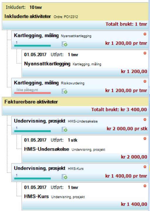 Her ser vi aktiviteter knyttet til 2 ulike grupper: 2.1.4 Fakturering av kontrakt med gruppe(r) Når man har opprettet aktiviteter og skal fakturere har man to alternativer.