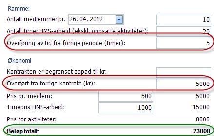 3.1 Overføring av tid fra forrige kontrakt Om kunden har tid/beløp til gode fra en tidligere kontrakt kan man ta høyde for dette ved å fylle inn informasjon i to felter: Timene man har til gode vil