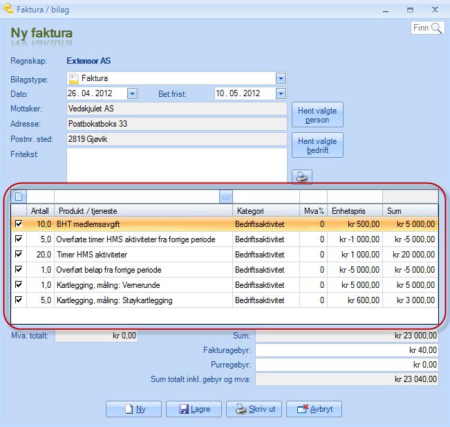 3.2 Total-faktura Det er mulig å opprette en faktura som både inneholde «ramme-elementer» og aktiviteter.