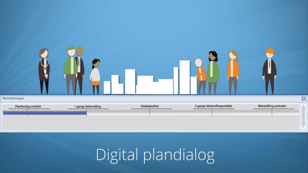 Digital plandialog viser planprosessen på en tidslinje og har lenker til kart og dokumenter i saken. (Fra filmen om digital plandialog på regjeringen.no.) 3.