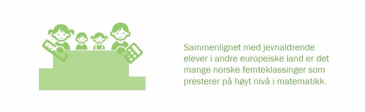 Kilde: OECD 2016 Norges resultater i matematikk sammenlignet med andre land Mange norske femteklassinger presterer på et høyt nivå i matematikk i TIMSS I TIMSS 2015 presterer 50 prosent av norske