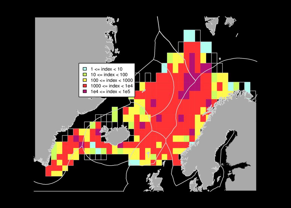 Gjennomsnittlig fangst index (kg/km 2 ) fra pelagisk