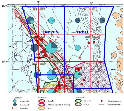 9 Konsekvenser ved arealbeslag og fysiske inngrep Konsekvensene for fiskerivirksomhet av eksisterende petroleumsvirksomhet i Nordsjøen er i hovedsak knyttet til arealbeslag fra faste installasjoner,