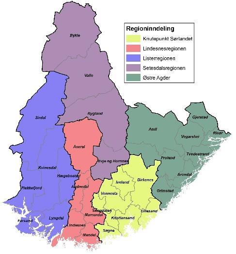 Regionvise tall Knutepunkt Sørlandet 42,8 % Lindesnes-regionen