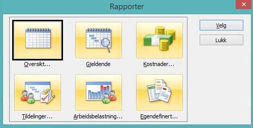 4.3.2 Fanene i båndet, «Prosjekt», 2010 versjon Trykker man på «Rapporter», så kommer nytt felt opp.