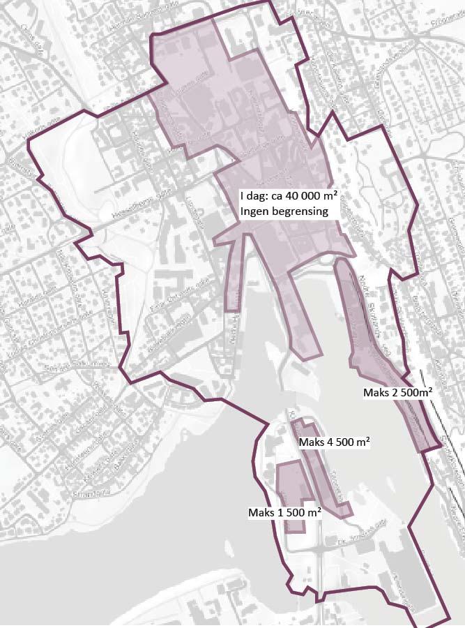 Kartet nedenfor viser hvor i sentrum det er tillatt med forretning. Områder i sentrum hvor det er tillatt med forretning og hvilke begrensninger som gjelder. Vinteren 2017 kjøpte R8 Arkaden.