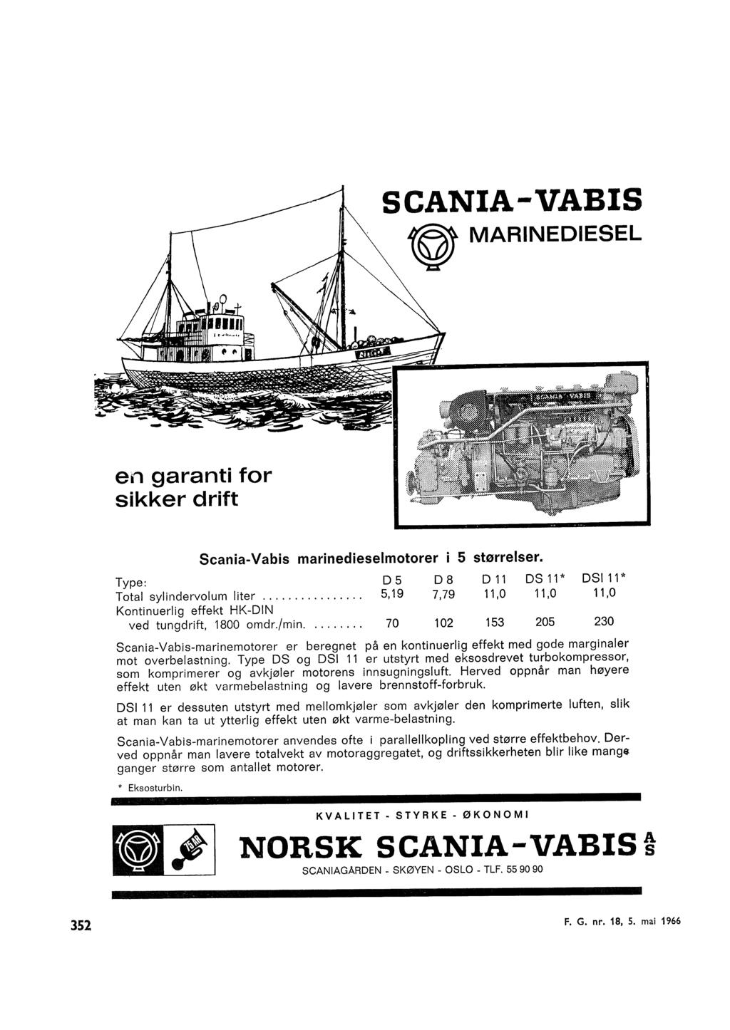 SCANIAVABIS t@) MARINEDIESEL e*, garanti fr sikker drift Type: ScaniaVabis marinediesemtrer i størreser. 0 08 D 11 DS 11 * OSI 11 * Tta syindervum iter.