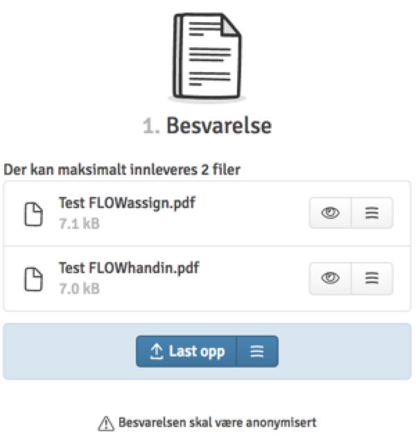 FLOWhandin Du laster opp din besvarelse under Besvarelse. Din besvarelse kan bestå av alle filtyper og et ubegrenset antall filer.