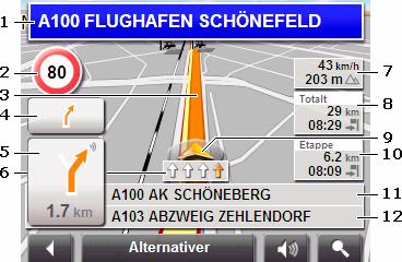 Ruten blir evt. beregnet på nytt hvis du vil vise en planlagt rute eller en rute du har hentet. Din nåværende posisjon blir startpunkt. Navigasjonen går først til det først oppgitte rutepunktet.