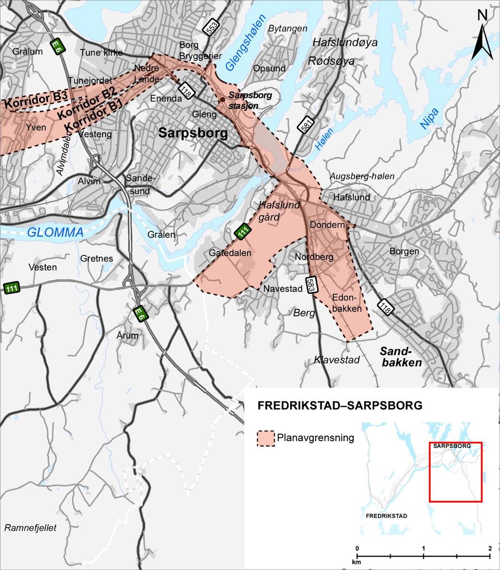 32 av 64 Figur 14 - Visualisering av utredningskorridoren mellom Borg Bryggerier og Klavestad Problemstillinger og verdier Hovedutfordringen ved Sarpsborg stasjon er å innfri de jernbanetekniske