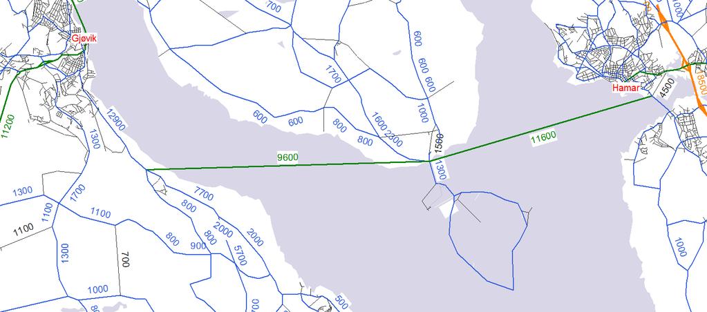 TRANSPORTANALYSE RV4/GJØVIKBANEN 56 4.2.6 Kryssing av Mjøsa Prosjektet omfatter ca. 11 km ny veg fra dagens fv. 33 ved Andersgård i Østre Toten til Tingnes på Nes i Ringsaker.