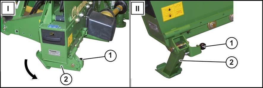 Trekk ut trekkbolten (4), sving støttefoten foran (1) oppover, og sikre den med trekkbolten (4).