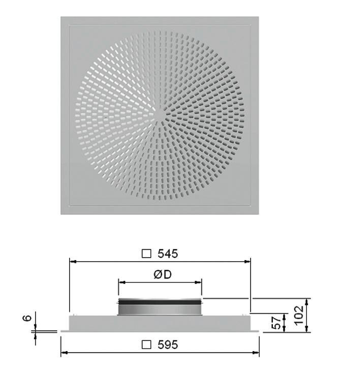 Innfestingspunktene i ventilkroppens hjørner er produsert i plast som har innmonterte holdemagneter. Hele ventilen er innvendig og utvendig lakkert i RAL 9003 - glans.