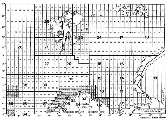 Figur 1: Kart over hovedområder og lokasjoner i det norske statistikksystemet for fiske gjeldende for Barentshavet. Datagrunnlag/usikkerhet.