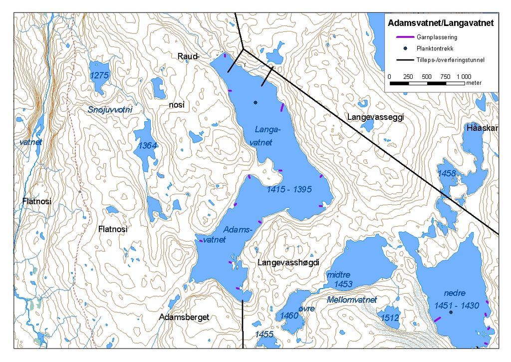 .. Adamsvatnet/Langevatnet Adamsvatnet/Langavatnet (innsjønummer 897) ligg i Aurlandsvassdraget i Aurland kommune (figur ).