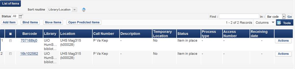 Informasjon om Material type og eventuelle utlånsbegrensninger (Item policy) fra tidligere eksemplar er duplisert og kan redigeres.