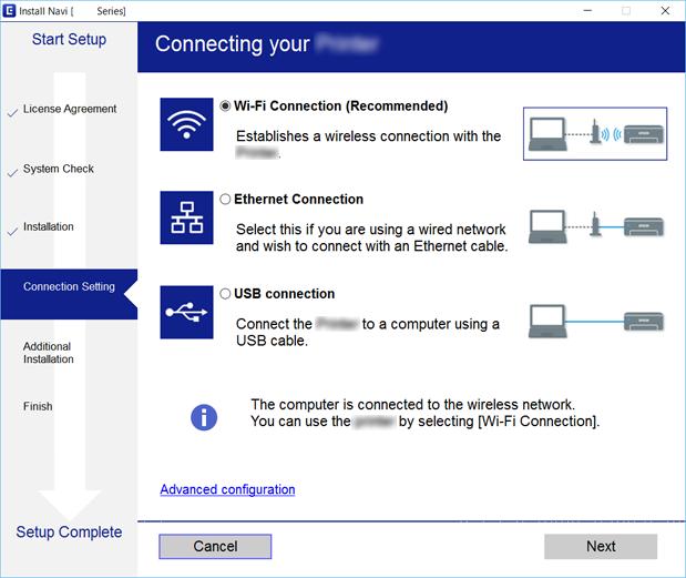 Nettverksinnstillinger Velge tilkoblingsmetode Følg anvisningene på skjermen frem til følgende skjerm vises,