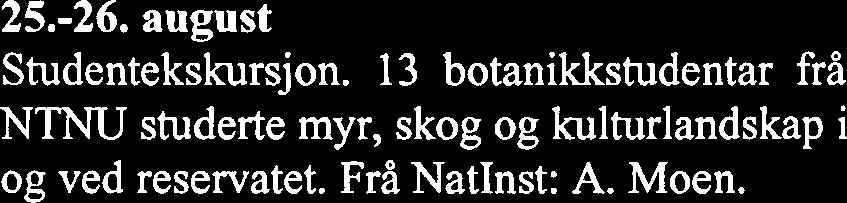 Frå NatInst: A. Moen (7.-8. juli) og J. Jersakova, L. Johansen, A. Lyngstad, E. Moen, G.M. Moen, D.-I. Øien, A. A- asmundsen (frå 8.