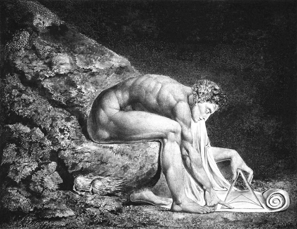 Sannhetens skygge William Blake: Newton Kobberstikk. Ferdigstilt med penn og akvarellfarger, 1795 (46 x 60 cm).