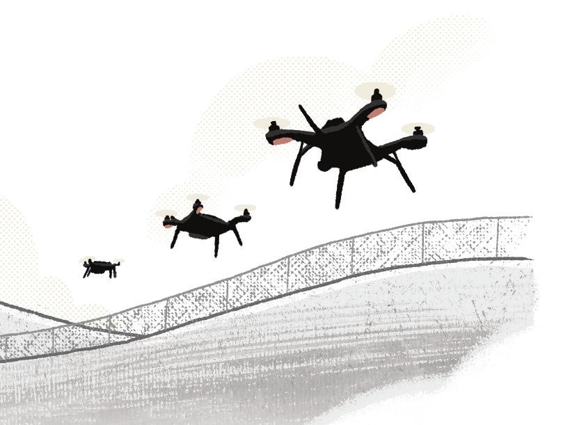 SVERMPROSJEKTET Målet er å utvikle en selvgående dronesverm som kan holde vakt i et område døgnet rundt, og varsle dersom noe unormalt hender.