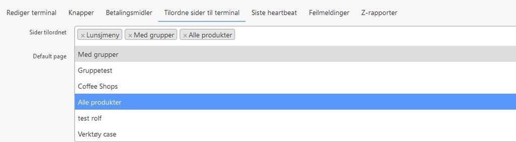 17 Trykk på «Tilordne sider til terminal» Her kan du velge hvilken side som du skal ha tilgang på i kassen din.