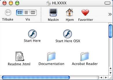 Macintosh -konfiguration (Mac OS X 10.1/10.2) Installer PPD-filen som følger med skriveren. Sett CD-ROM-en inn i CD-ROM-stasjonen. Dobbeltklikk på ikonet Start Here OSX.