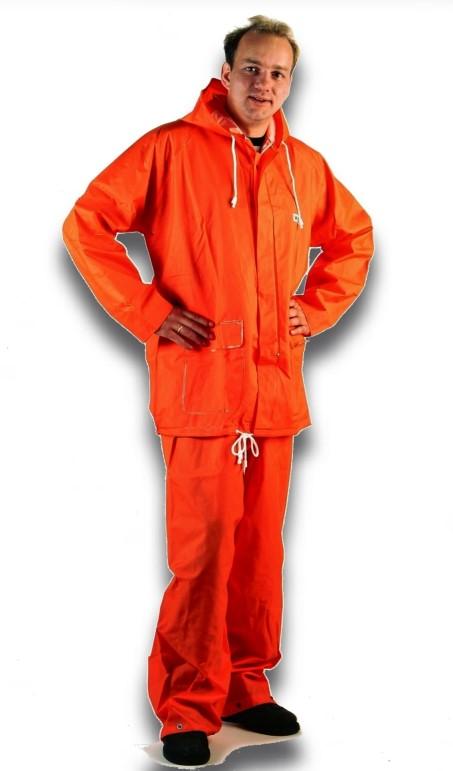 ART. 220.9220 PVC regnsett, bukse med seler, jakke med hette. Oransje. Str.