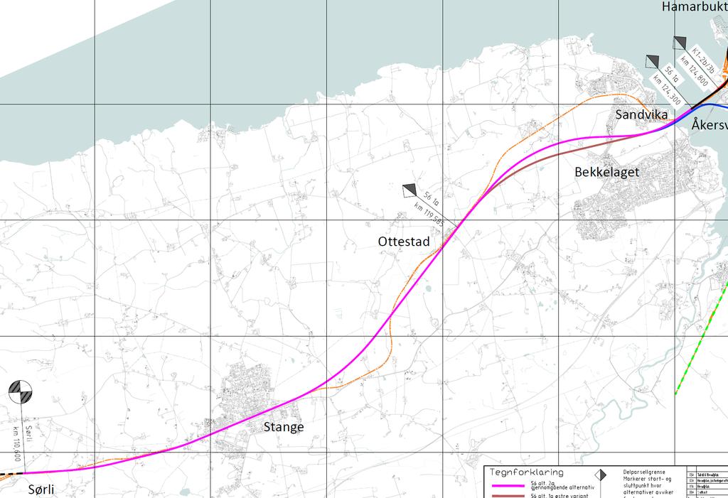 Ny- og eksisterende jernbane i Stange