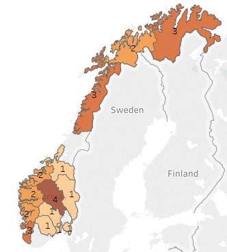 Nordland, Hordaland, og Sør- Trøndelag skiller seg ut med å ha