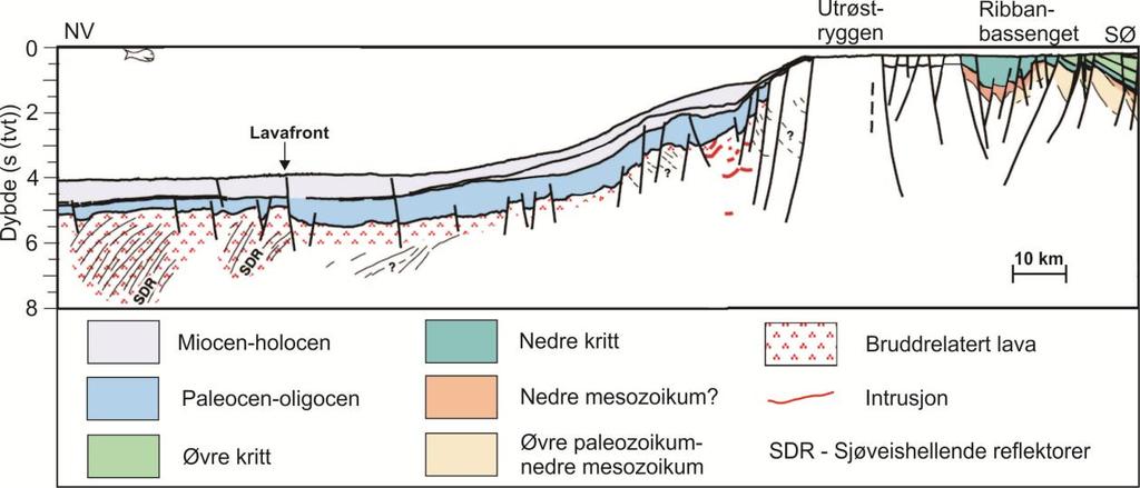 Geologisk rammeverk Kenozoiske avsetninger (Fig. 2.6) (Fiedler og Faleide, 1996). Enhet GI representerer starten på omfattende glasiasjon av kontinentalhyllen for ca. 2,3 millioner år siden.