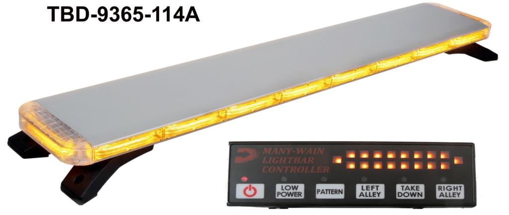 TBD-9365 serien LED Varsel lysbjelke Leveres i 60, 87, 114 og 153cm. Ekstra tynn bjelke med en rekke spesialfunksjoner. Bjelken kan dimmes i 3 nivåer og har ca. 30 forskjellige mønstre.