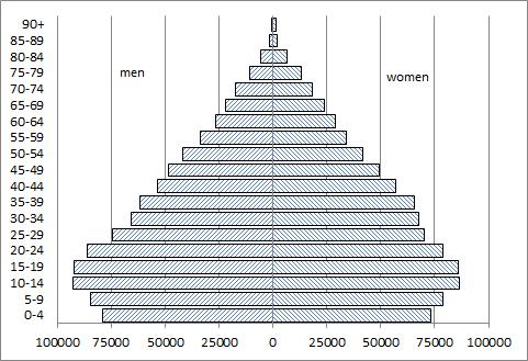 ENGLISH Pocket calculator allowed Question 1 (counts about 20 %) The graph shows Kosovo s population pyramid as of 1 April 2011. Kosovo s Crude Death Rate (CDR) was 4.1 per thousand in 2011.