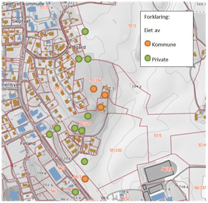 bilde: viser eiendomssituasjon og rødt omriss for nytt boligfeltet 5.