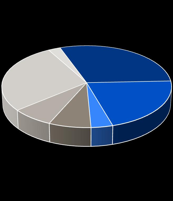 Eiendom 27,9 % (36,9 %) Annet 2,6 % (4,7 %) Pengemarked 29,9 % (27,0%) Obligasjoner til