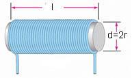 b) Finn ut hvor stor induktivitet spolen under har. Benevnelsen er H (Henry), mh eller µh. Diameteren d=,0 cm, lengden l= 5,0 cm og antall viklinger N= 50.