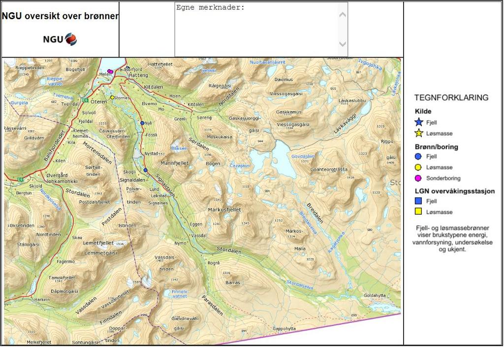 5 GRUNNVANN 5.1 Områdebeskrivelse NGUs grunnvannsdatabase (GRANADA) viser tre brønner lenger nedstrøms i Signaldalelva, fra kote ca. 48 og nedover. To av brønnene er fjellbrønner (nr.