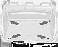 Når bagasjeromsgulvet monteres i den øvre posisjonen, kan rommet mellom bagasjeromsgulvet og dekselet til reservehjulsbrønnen brukes som oppbevaringsrom.