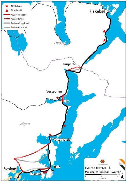 4.2.2 Svolvær-Kabelvåg Dersom vi får en situasjon der alle som i dag bruker Svolvær lufthavn velger å kjøre til Evenes får vi på strekningen Svolvær-Kabelvåg en situasjon tilsvarende den med en