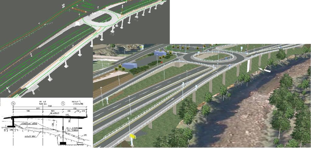 Soknedalskrysset: Toplanskryss for av- og påkjøring til E6. Plasstøpte og forspente betongplatebruer (ca. 26 m) for rundkjøring over E6.